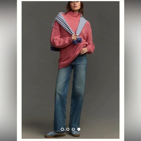 Anthropologie The Need-It Oversized Chunky Knit Mock Neck Sweater Size L - Picture 3 of 15